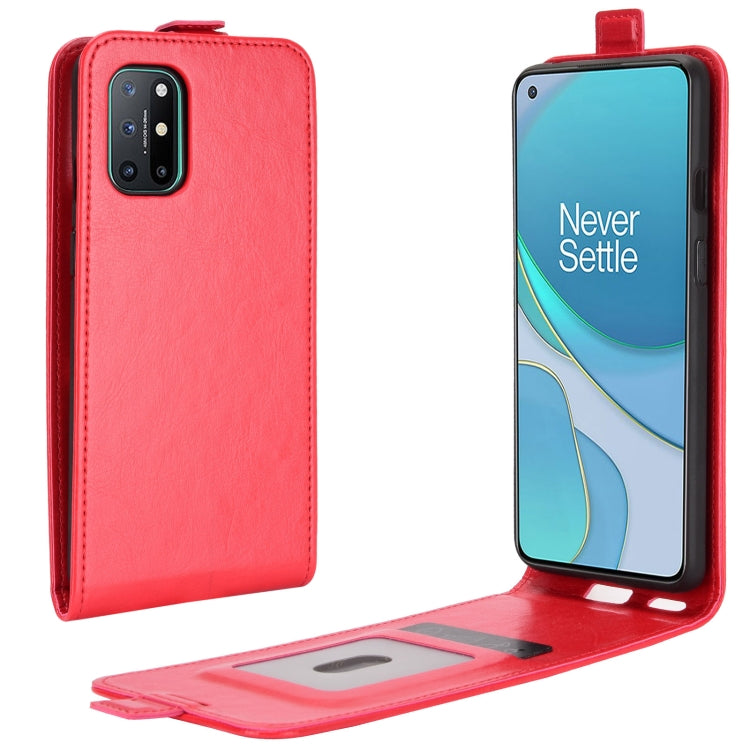 Red flip leather case with card slots and folding stand for phone