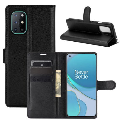Black flip wallet case with card slots and stand for OnePlus 8T phone