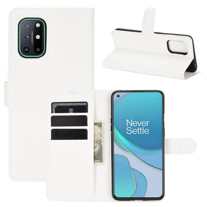 White flip wallet case with card slots and stand for OnePlus 8T phone