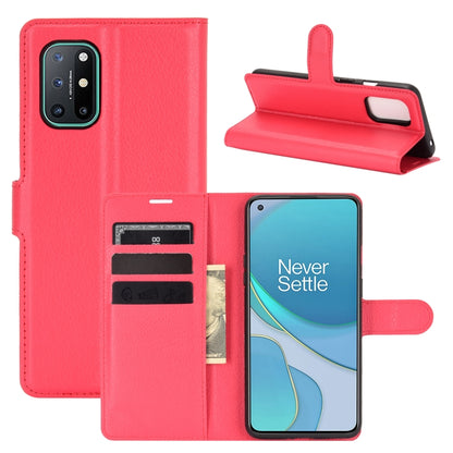 Red flip wallet case with card slots and stand for OnePlus 8T phone