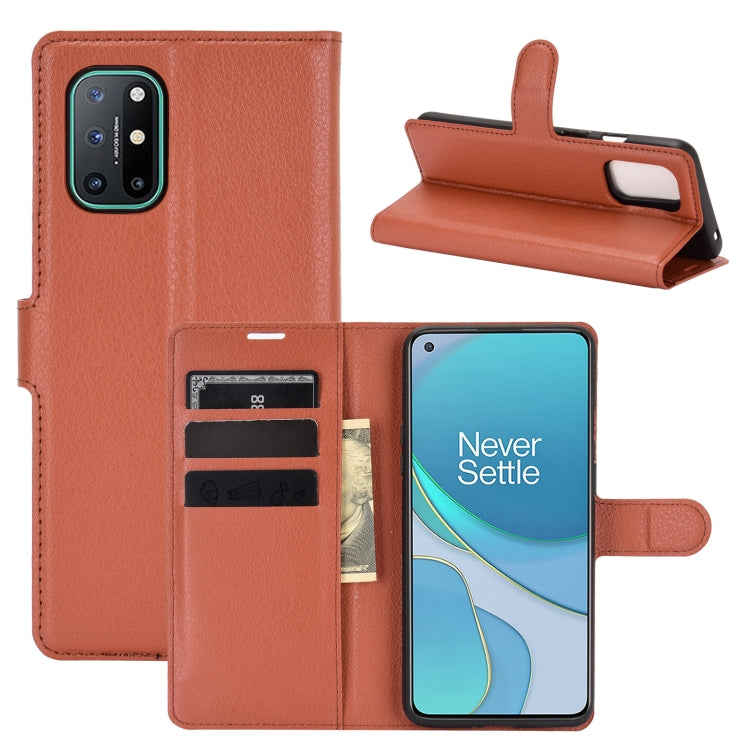 Brown flip wallet case with card slots and stand for OnePlus 8T phone