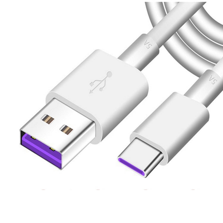 White USB-A to USB-C charging and data cable with purple connector ends