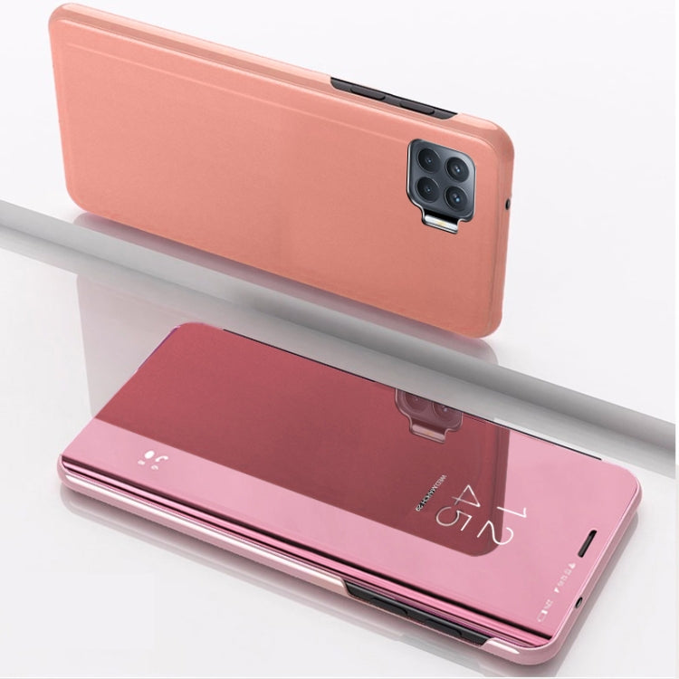 Coral pink flip leather phone case with mirror window and card holder
