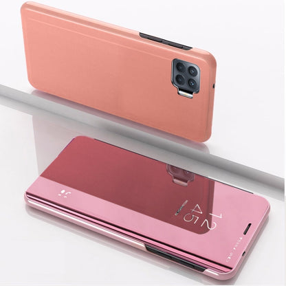 Coral pink flip leather phone case with mirror window and card holder