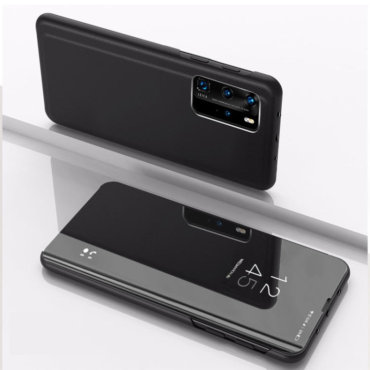 Black flip leather phone case with mirror window and card holder