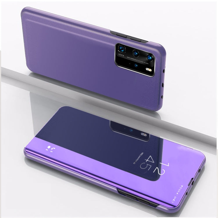 Purple flip leather phone case with mirror window and card holder