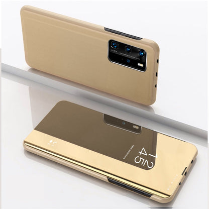Tan flip leather phone case with mirror window and card holder