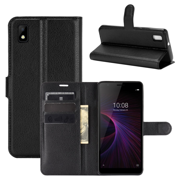 Black folio flip phone wallet case with card slots and stand holder for ZTE Blade L210