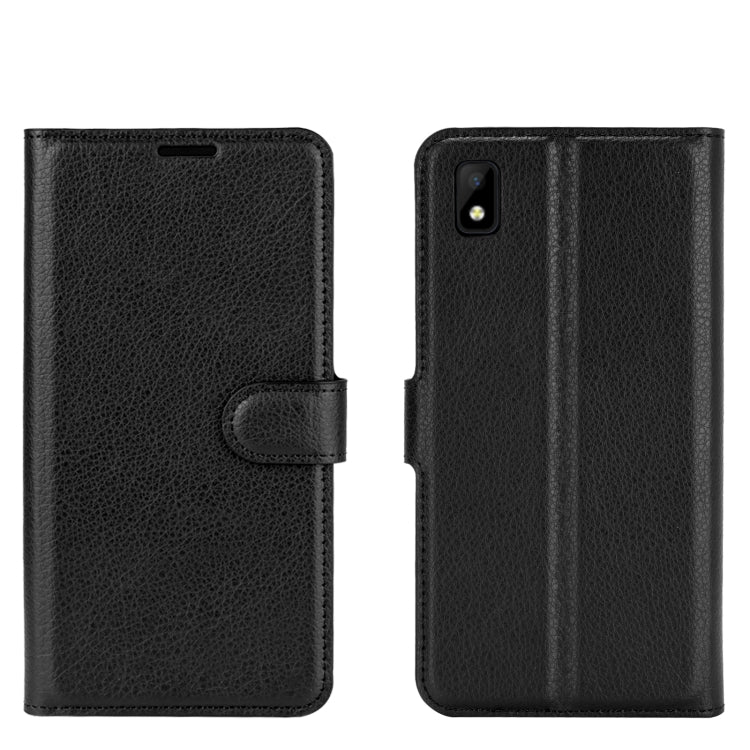 Black folio flip phone wallet case with side opening and card holder for ZTE Blade L210