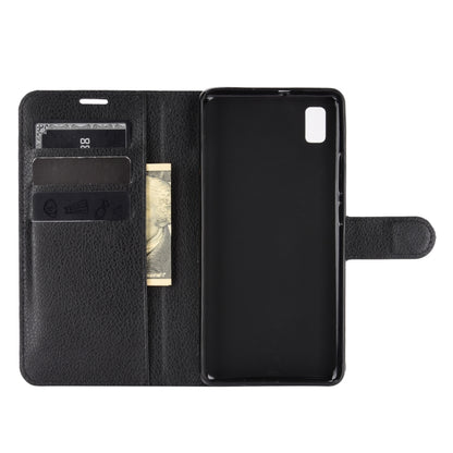 Black folio flip phone wallet case with card slots and window cutout for ZTE Blade L210