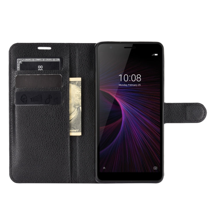Black folio flip phone wallet case with card slots and flip stand for ZTE Blade L210