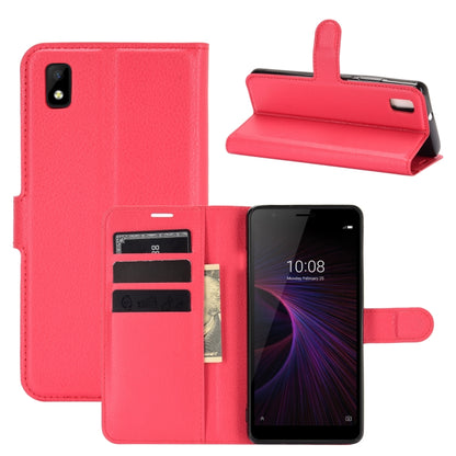 Red folio flip phone wallet case with card slots and flip stand for ZTE Blade L210