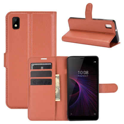 Brown folio flip phone wallet case with card slots and flip stand for ZTE Blade L210