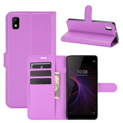 Purple folio flip phone wallet case with card slots and flip stand for ZTE Blade L210