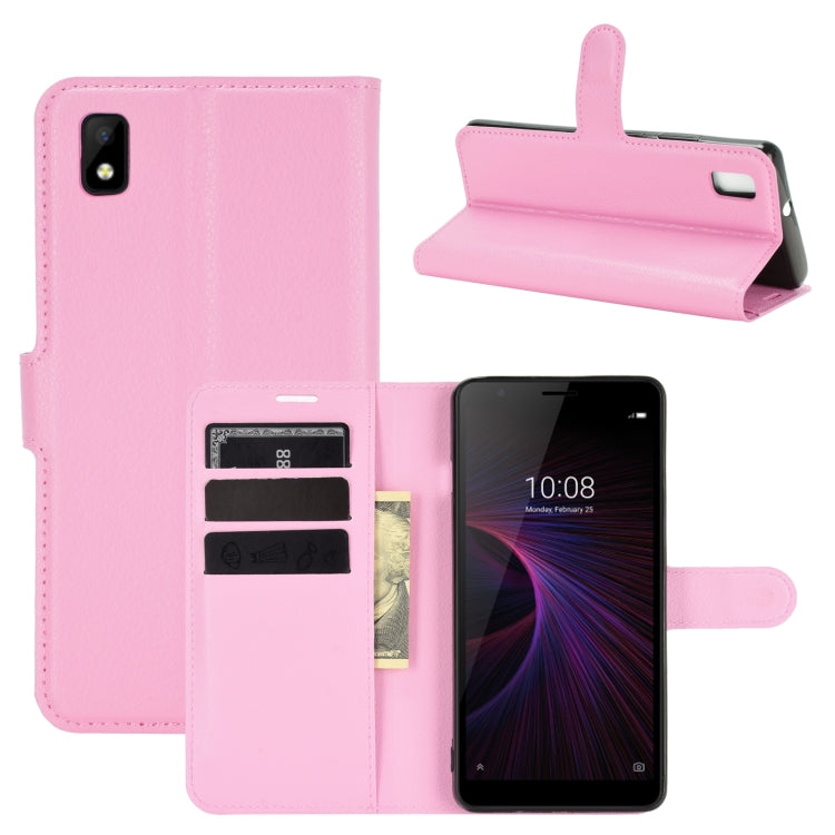 Pink litchi-texture flip phone case with card slots and stand for ZTE Blade L210