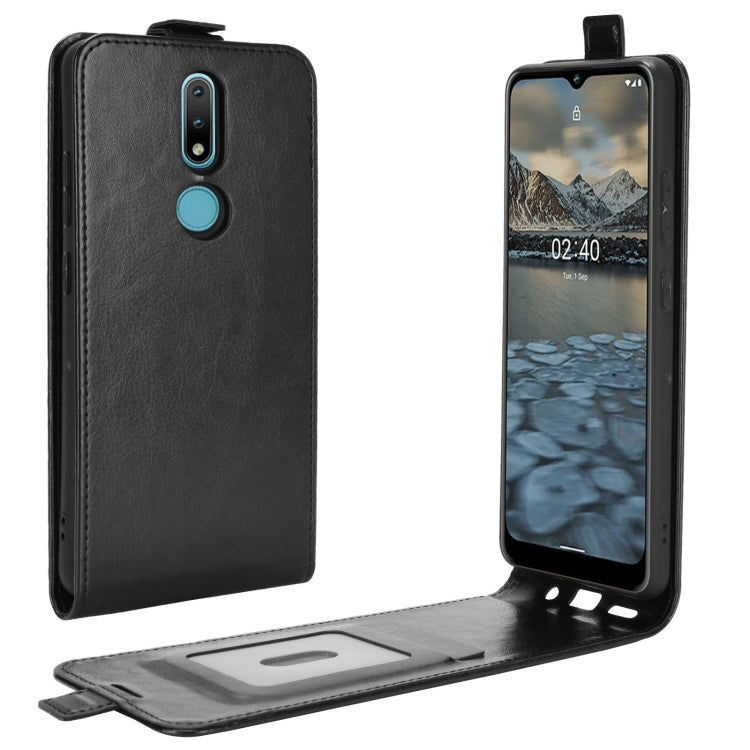 Black vertical flip leather phone case with card slots and photo window for Nokia 2.4