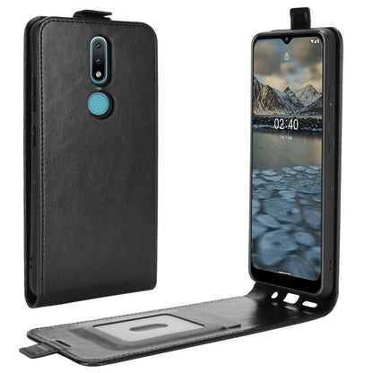 Black vertical flip leather phone case with card slots and photo window for Nokia 2.4