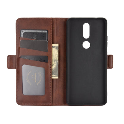 Brown leather wallet flip phone case with card slots and inner phone panel.