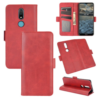 Red leather horizontal flip phone case with magnetic closure, card slots, and wallet pocket.