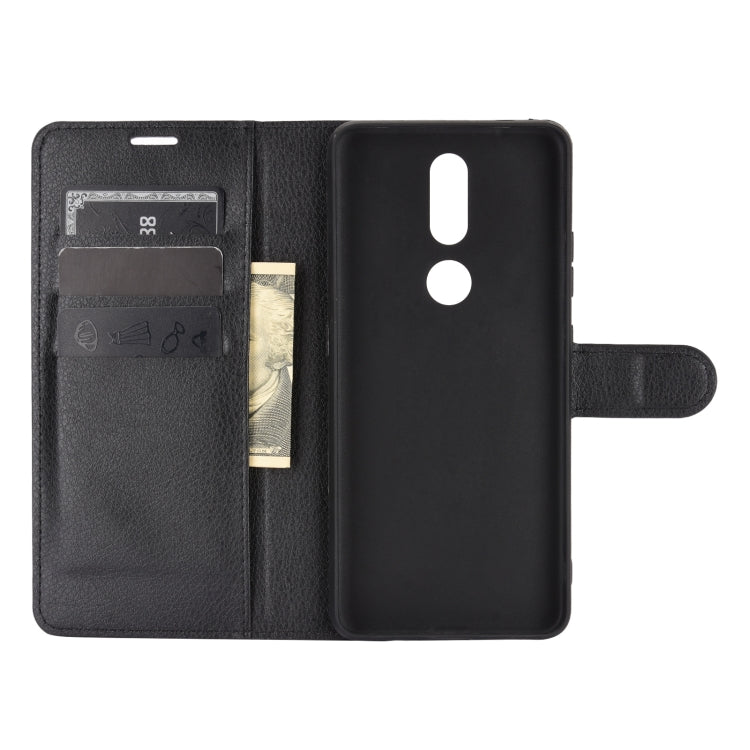 Black leather-style wallet case with open card slots and back cover for Nokia 2.4