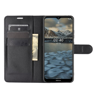 Black leather-style flip wallet case with card slots and phone screen view for Nokia 2.4