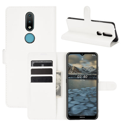 White leather-style flip wallet case with card slots and magnetic stand for Nokia 2.4