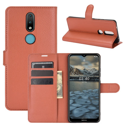 Brown leather-style flip wallet case with card slots and magnetic stand for Nokia 2.4