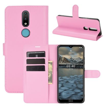Pink leather-style flip wallet case with card slots and magnetic stand for Nokia 2.4