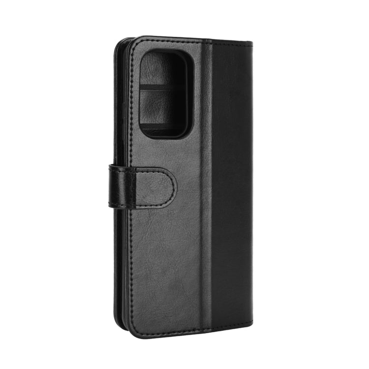 Black flip wallet case with camera opening and side strap