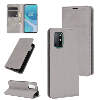 Gray leather wallet phone case with card slots and magnetic flip cover