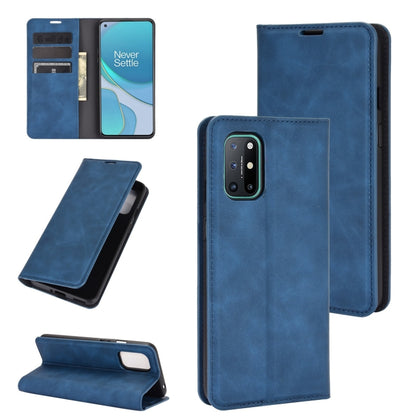 Blue leather wallet phone case with card slots and magnetic flip cover