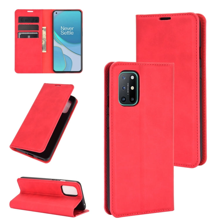 Red leather wallet phone case with card slots and magnetic flip cover