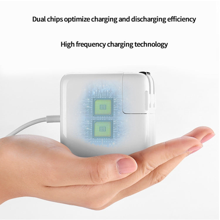 White USB-C travel charger held in hand, showing side USB-C charging port