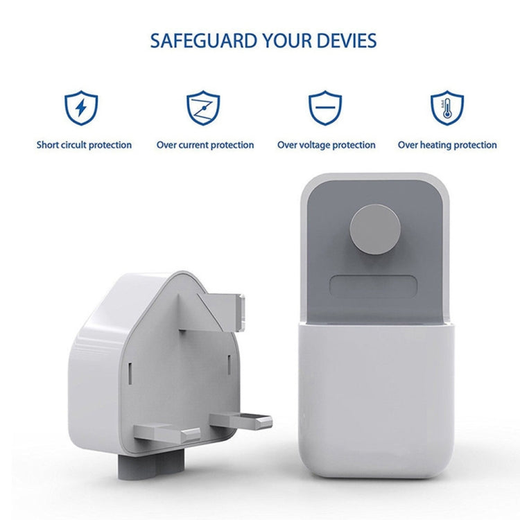 Compact white charger with UK plug and visible side USB-C charging port
