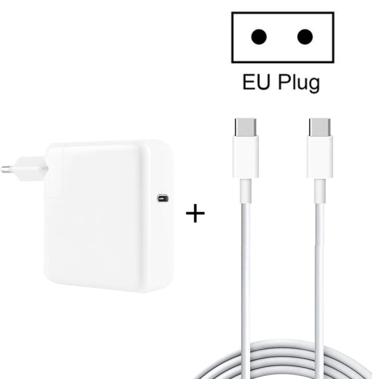 White EU plug USB-C travel charger with USB-C to USB-C data cable