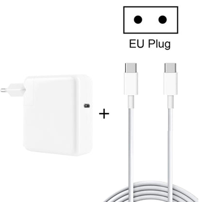 White EU plug USB-C travel charger with USB-C to USB-C data cable