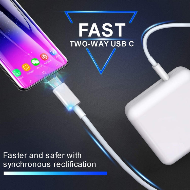 Compact USB-C charger connected to USB-C cable and smartphone