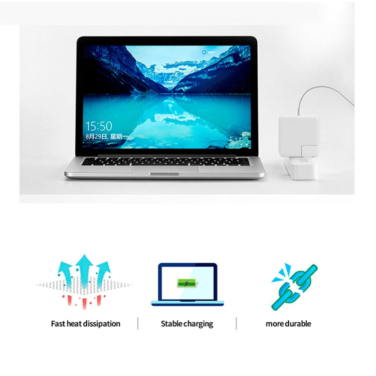 USB-C charger adapter connected to USB-C cable with laptop