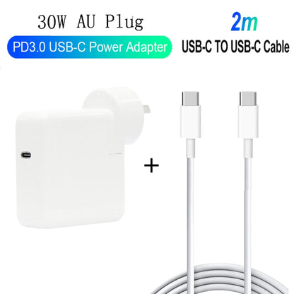White 30W AU plug USB-C power adapter with 2 m USB-C to USB-C cable