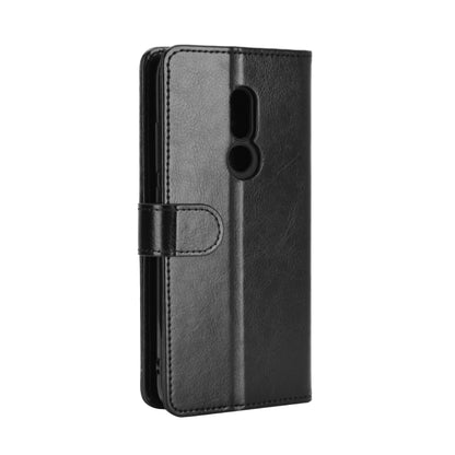 Black folio flip phone case back with camera cutouts and side pocket