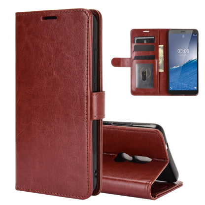 Brown folio flip phone case with card slots and stand, phone screen shown