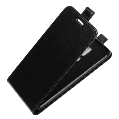 Black leather flip phone case with stand-ready flap and top latch