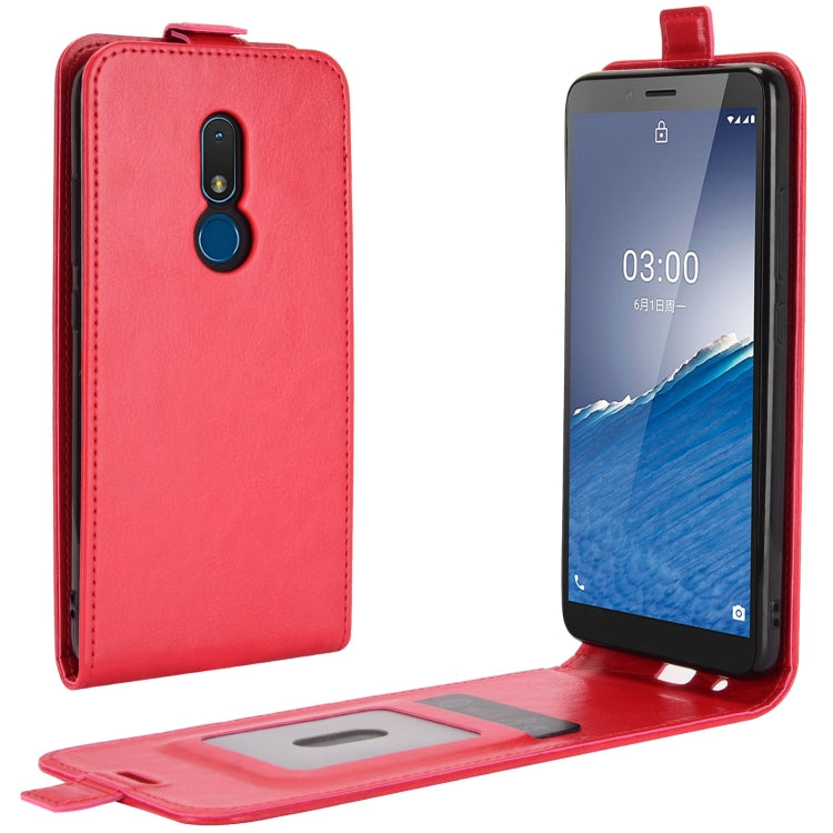 Red leather flip phone case with card slot and front cover