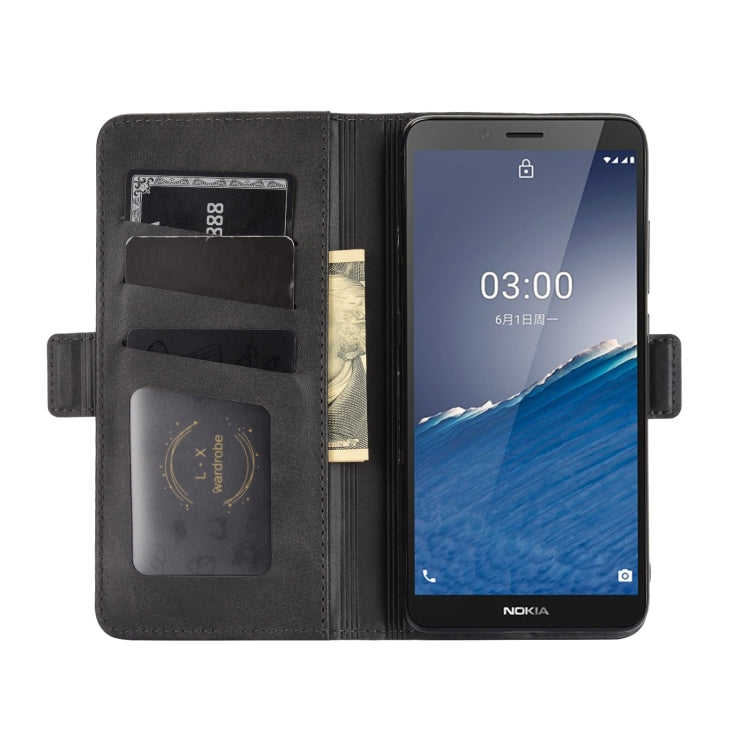 Black leather wallet flip case with card pockets and phone screen view