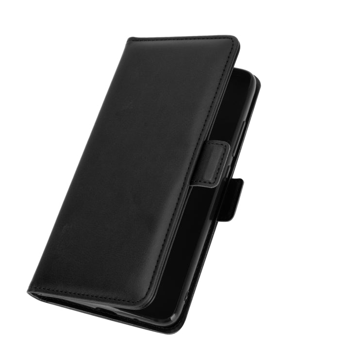 Black leather horizontal flip phone case with magnetic strap closure