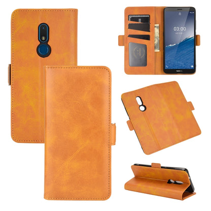 Yellow leather flip phone case with magnetic buckle, card slots, and wallet cover