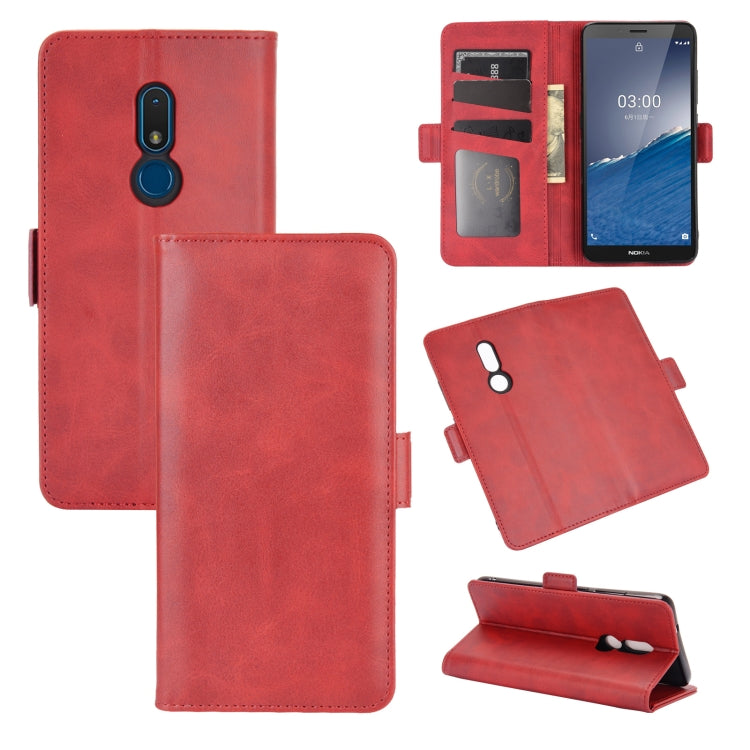 Red horizontal flip leather phone case with magnetic buckle and card slot holder