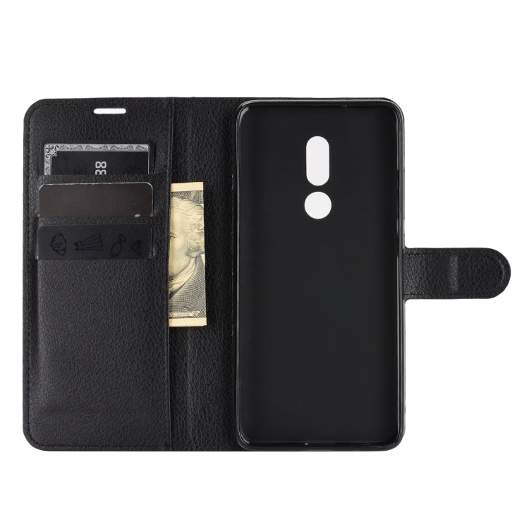 Black leather flip phone case with interior card slots and exposed camera area