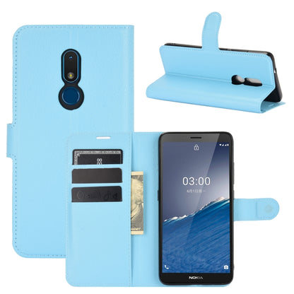 Blue leather flip phone case with card slots and fold-out stand