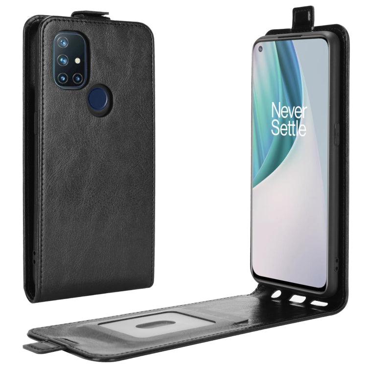 Black leather vertical flip phone case with camera cutout and side button cover